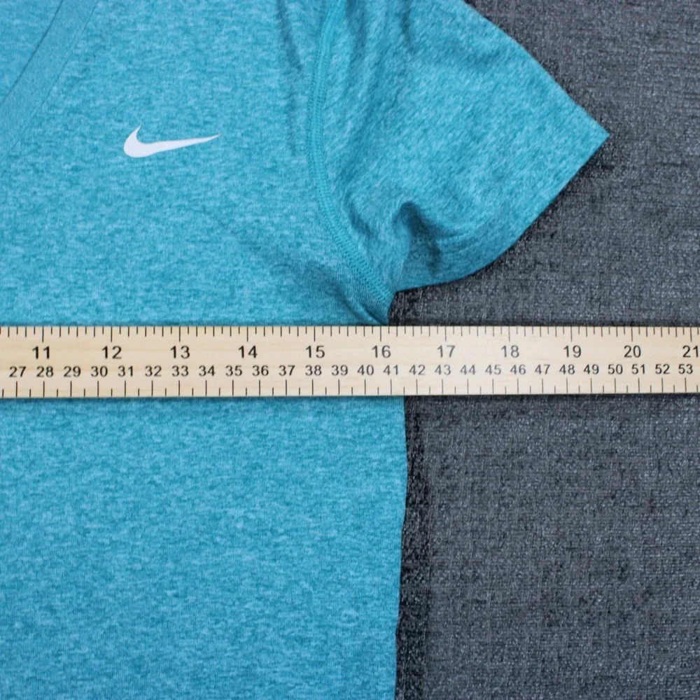Nike Dri-FIT Womens V-Neck T-Shirt Teal Heathered Short Sleeve Athletic Top S